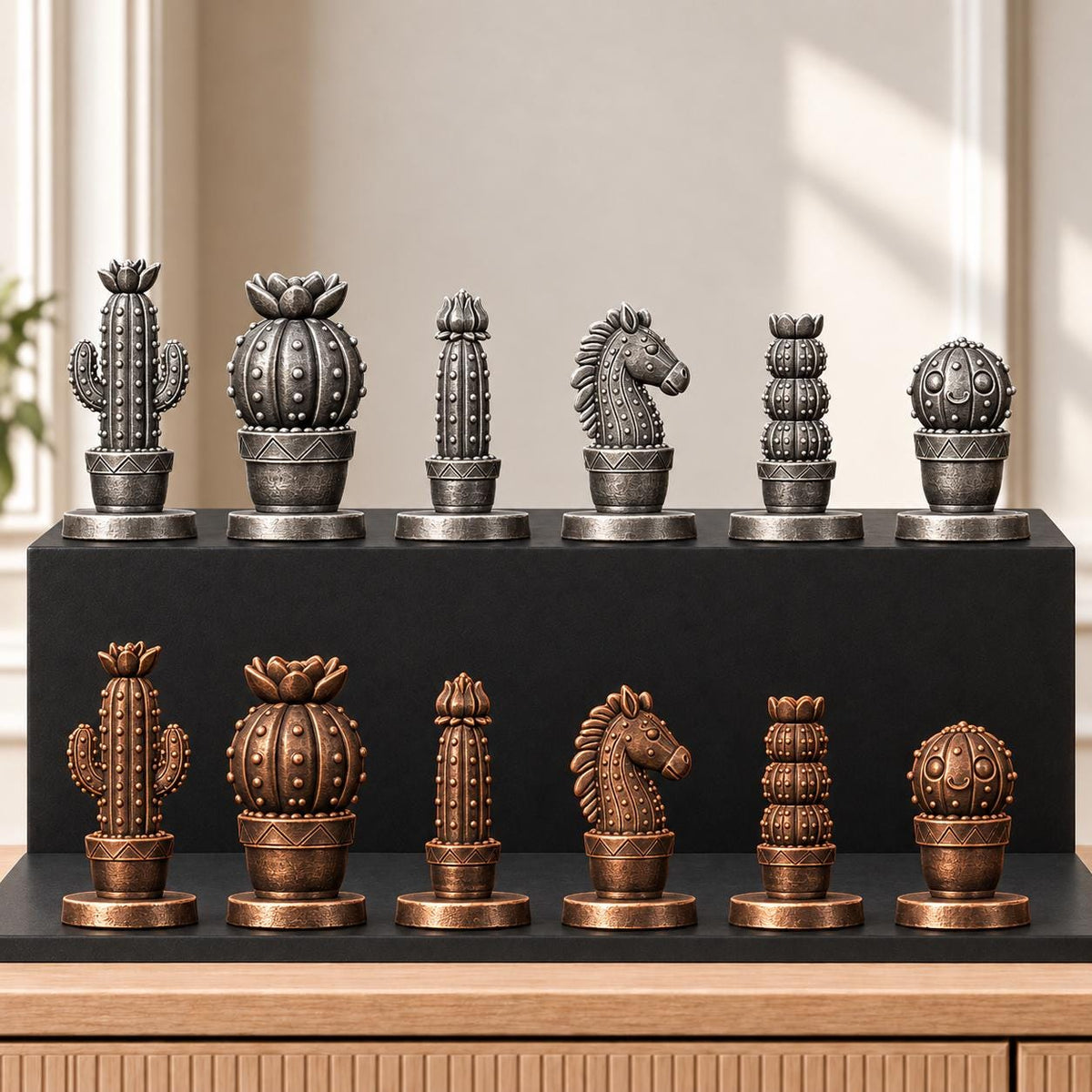 Kakteen – thematisches Schachfigurenset mit 32 Figuren – Ansicht 3