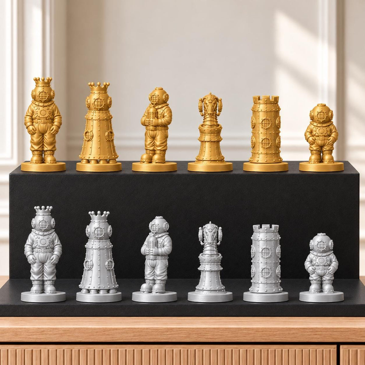 Tiefseetaucher – thematisches Schachfigurenset mit 32 Figuren – Ansicht 4