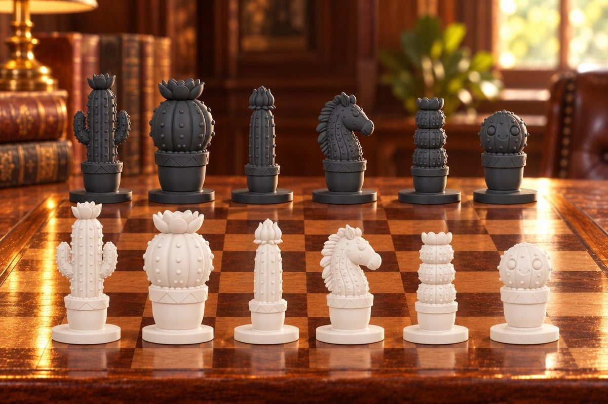 Kakteen Schachset STL – 6 Figuren für 3D-Druck – Ansicht 1