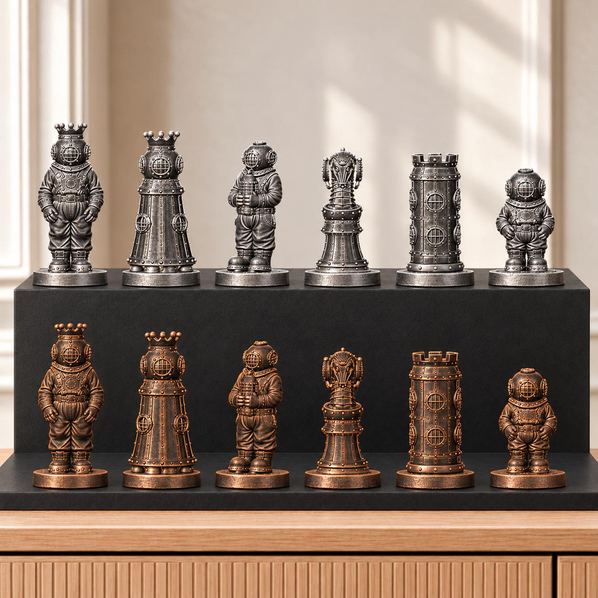 Tiefseetaucher Schachset STL – 6 Figuren für 3D-Druck – Ansicht 3