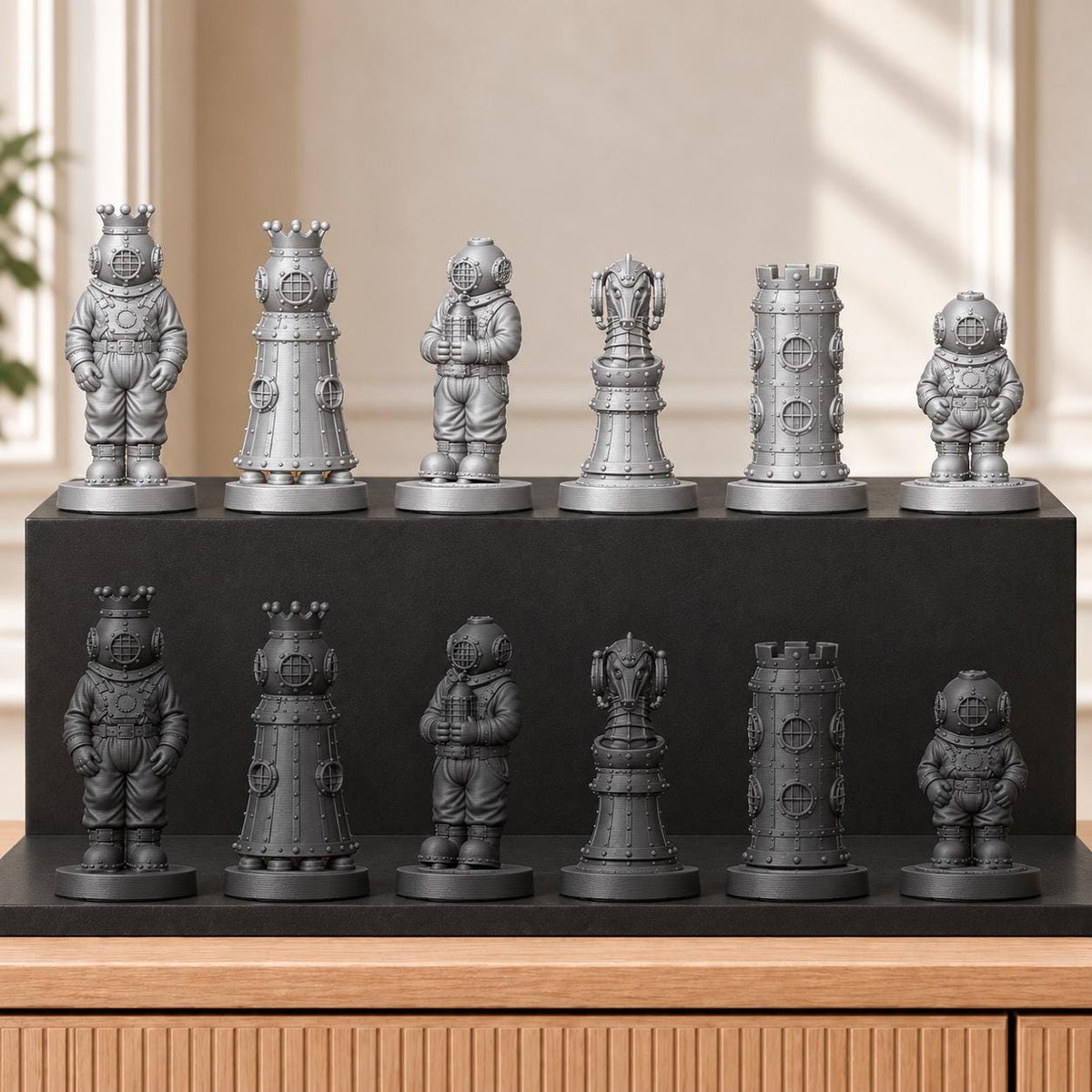 Tiefseetaucher Schachset STL – 6 Figuren für 3D-Druck – Ansicht 8