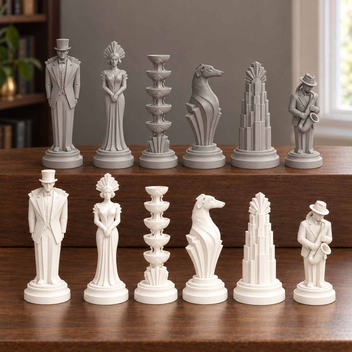 Art-déco-Ballsaal Schachfiguren – STL & 3MF Download – Ansicht 1