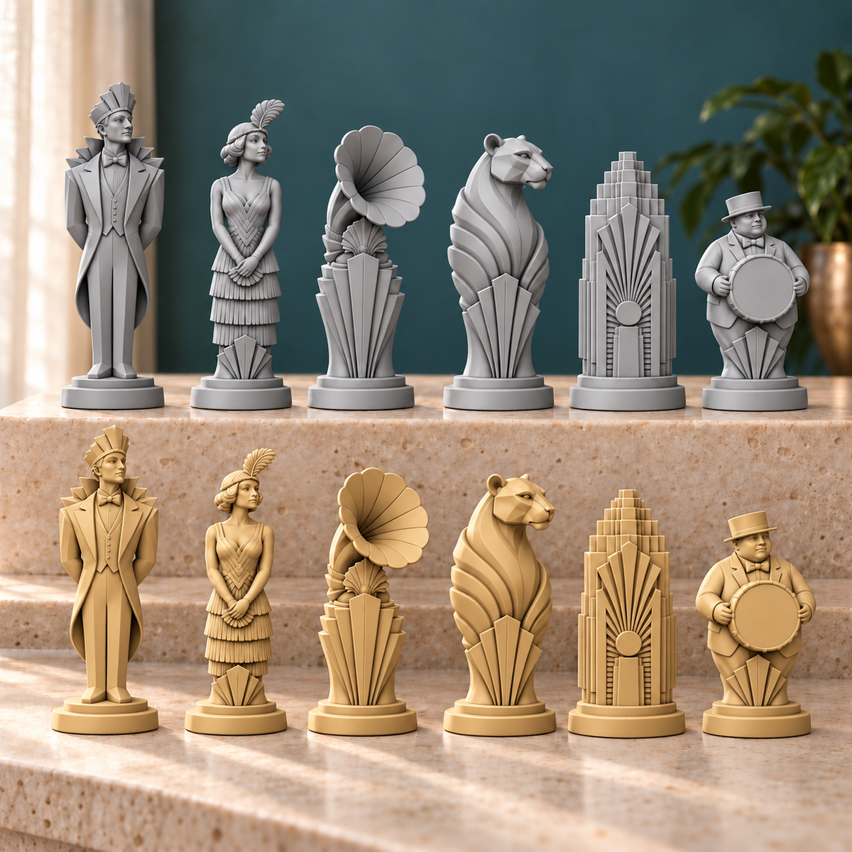 Art-déco-Jazzclub Schachfiguren – STL & 3MF Download – Ansicht 2