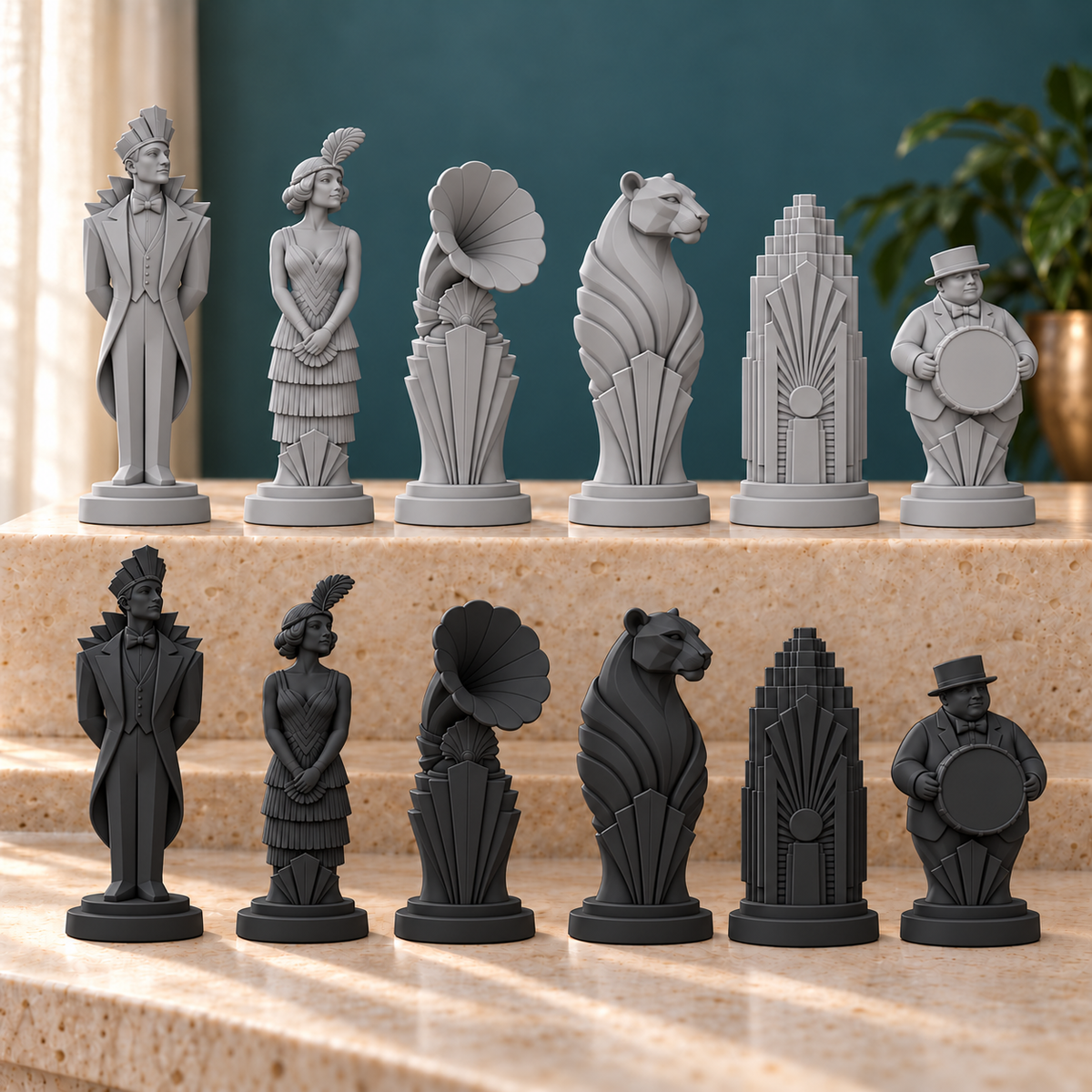 Art-déco-Jazzclub Schachfiguren – STL & 3MF Download – Ansicht 8