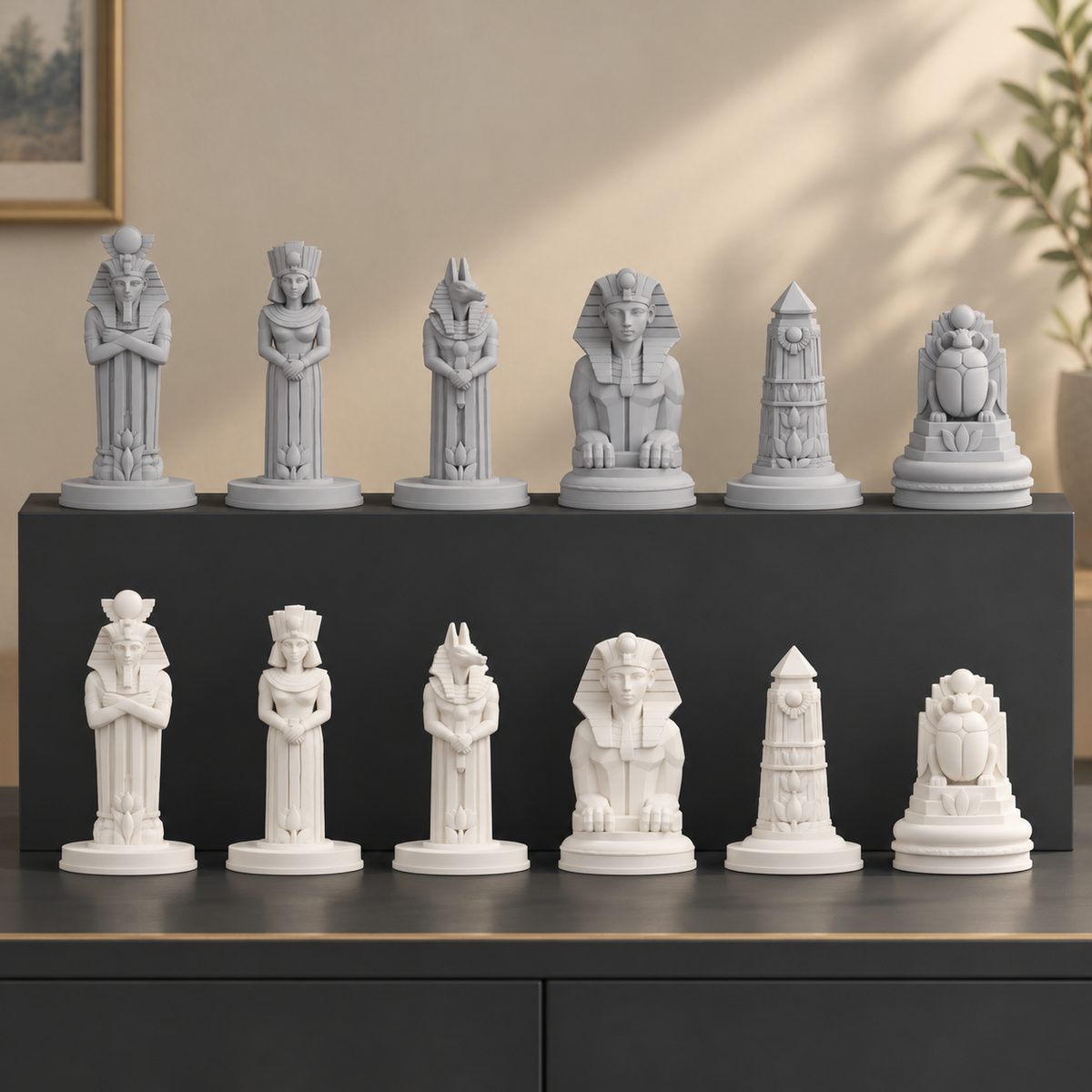 Art-déco-Ägypten Schachfiguren – STL & 3MF Download – Ansicht 1