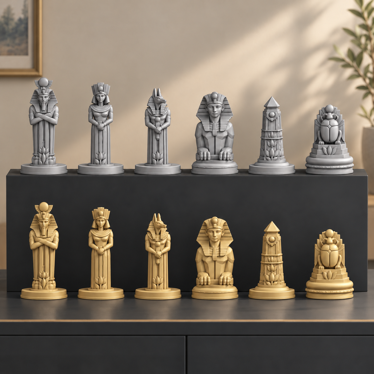Art-déco-Ägypten Schachfiguren – STL & 3MF Download – Ansicht 2