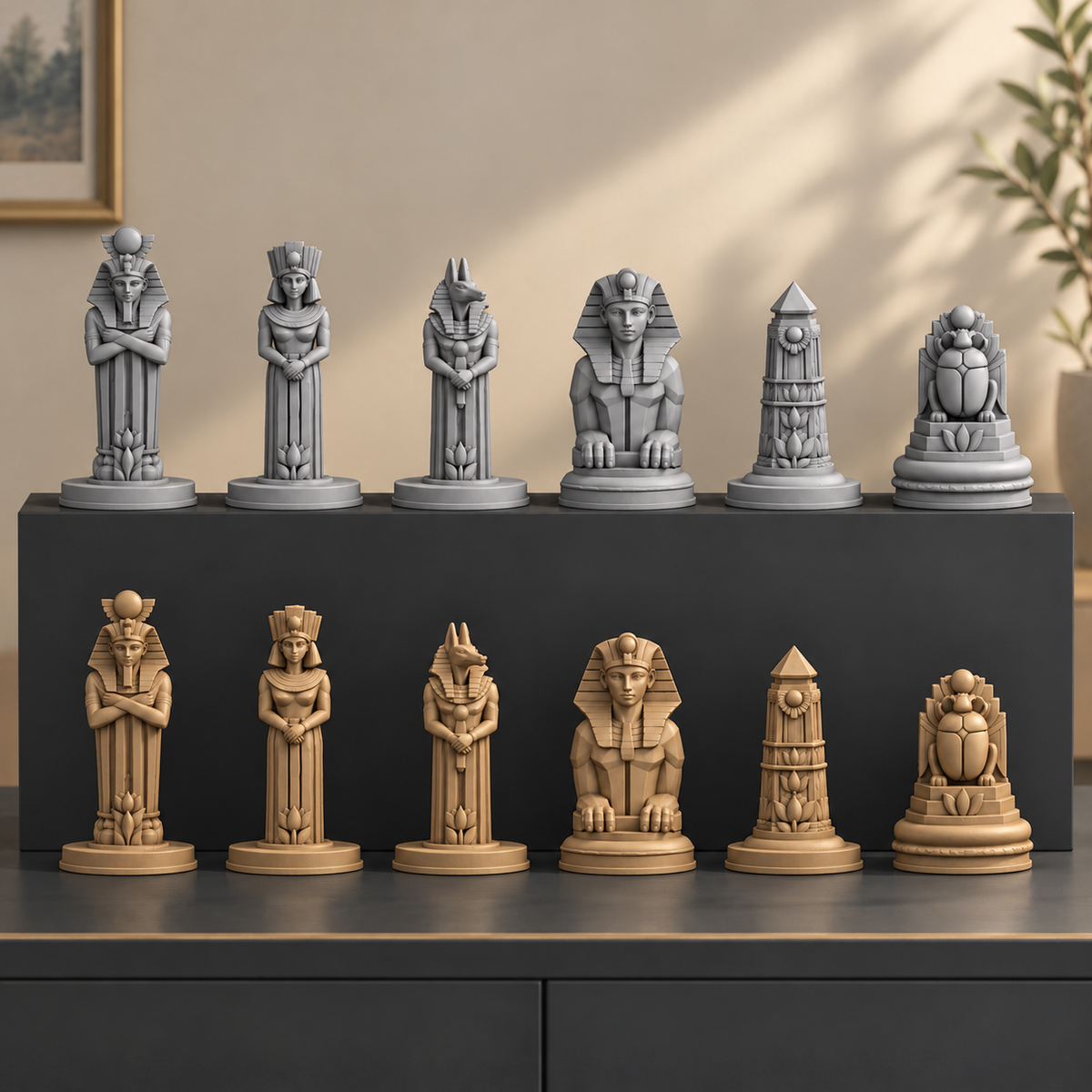 Art-déco-Ägypten Schachfiguren – STL & 3MF Download – Ansicht 3