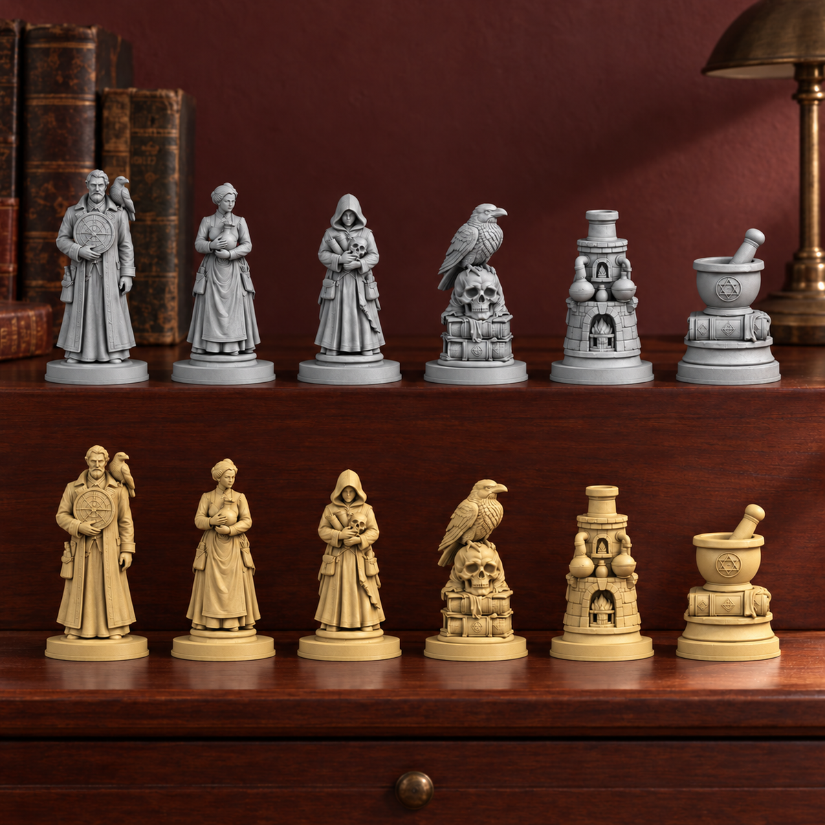 Dark Academia – Alchemie Schachfiguren – STL & 3MF Download – Ansicht 2
