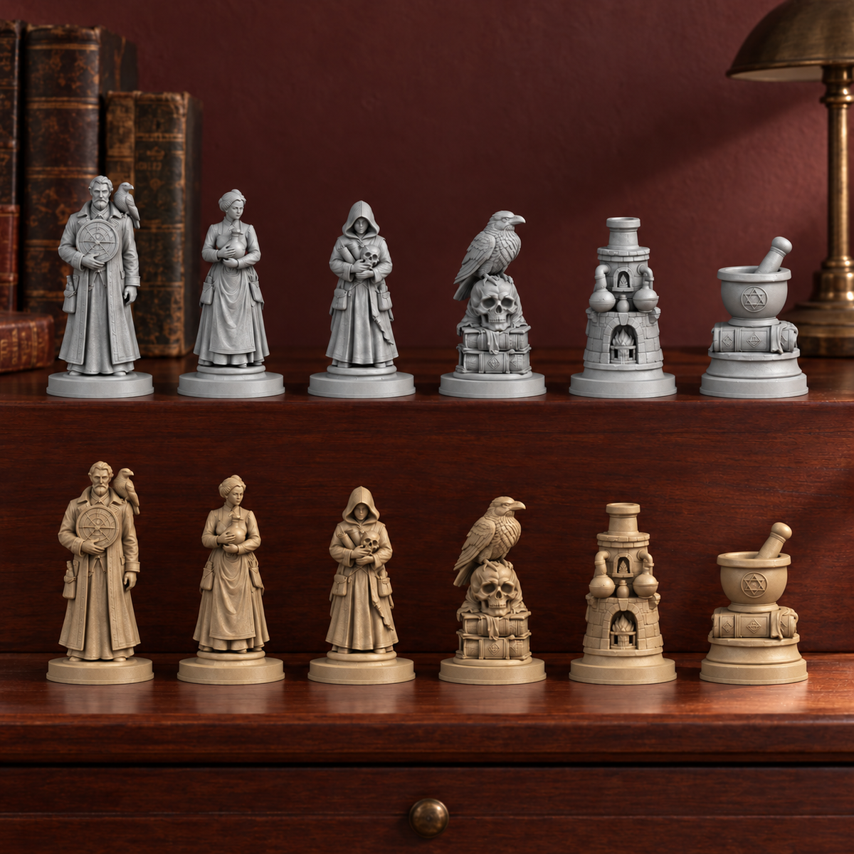 Dark Academia – Alchemie Schachfiguren – STL & 3MF Download – Ansicht 3