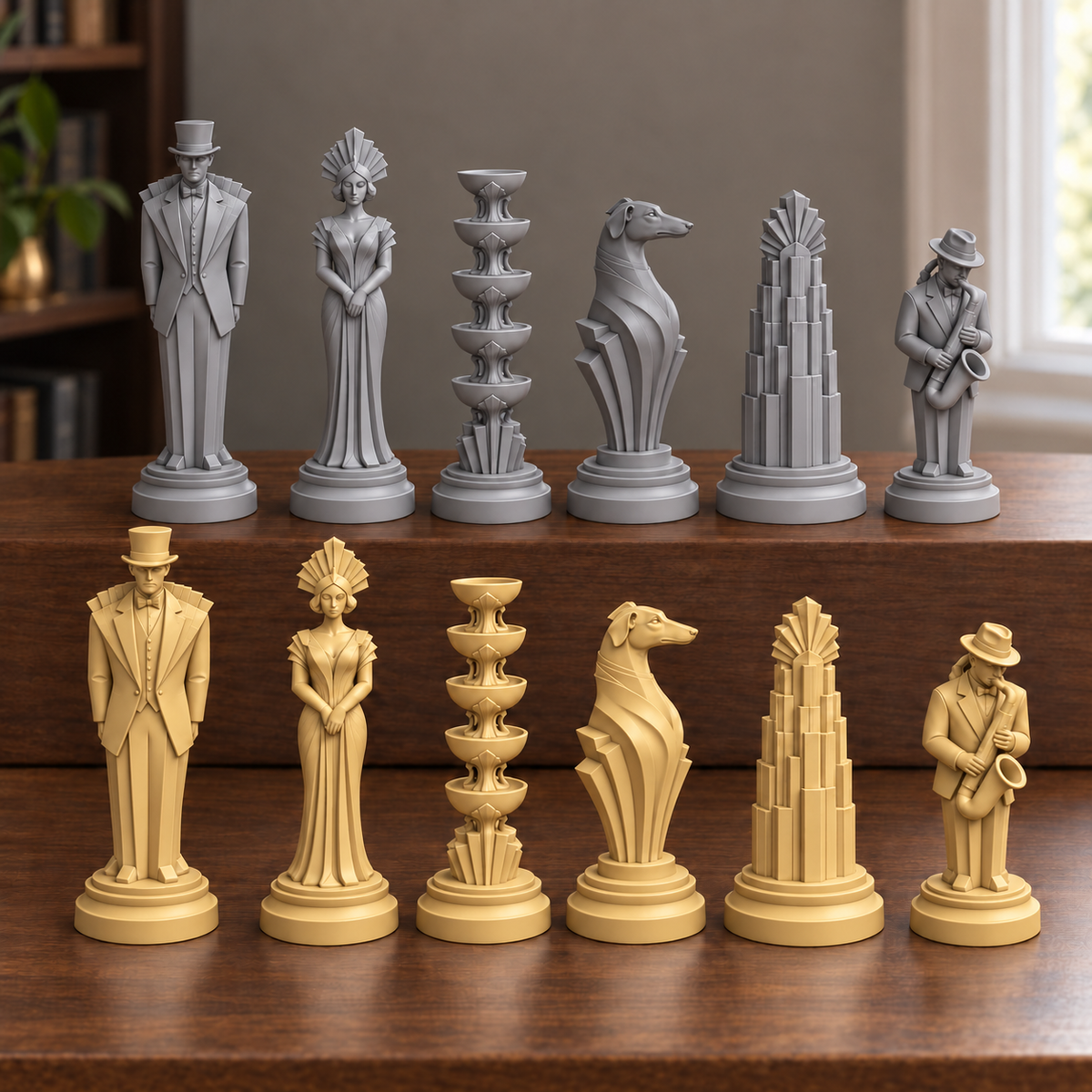Art-déco-Ballsaal – thematisches Schachfigurenset mit 32 Figuren – Ansicht 2