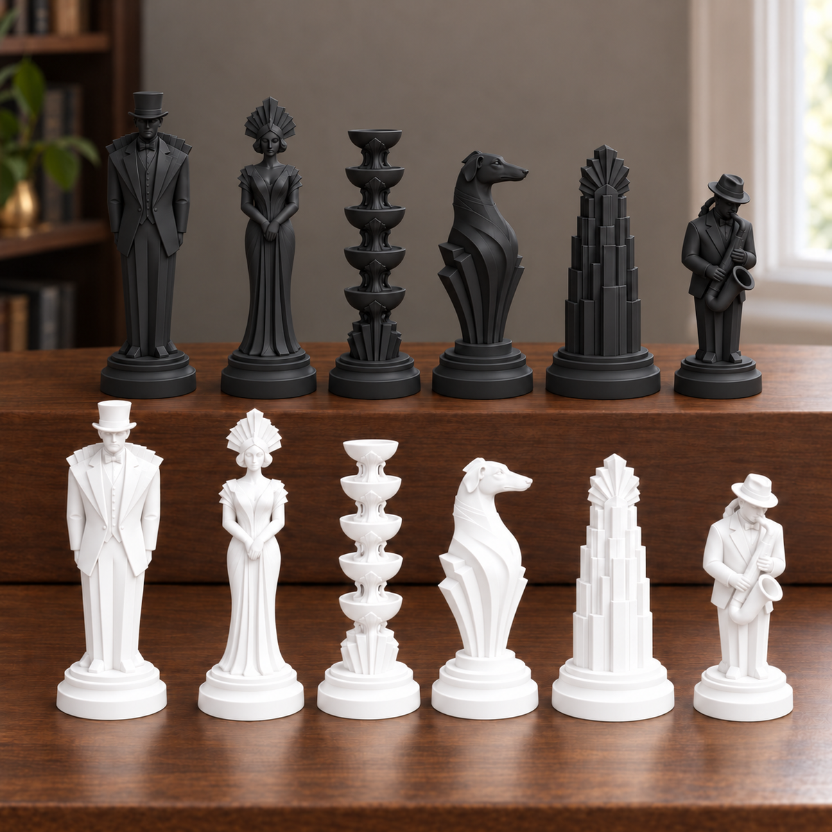 Art-déco-Ballsaal – thematisches Schachfigurenset mit 32 Figuren – Ansicht 10