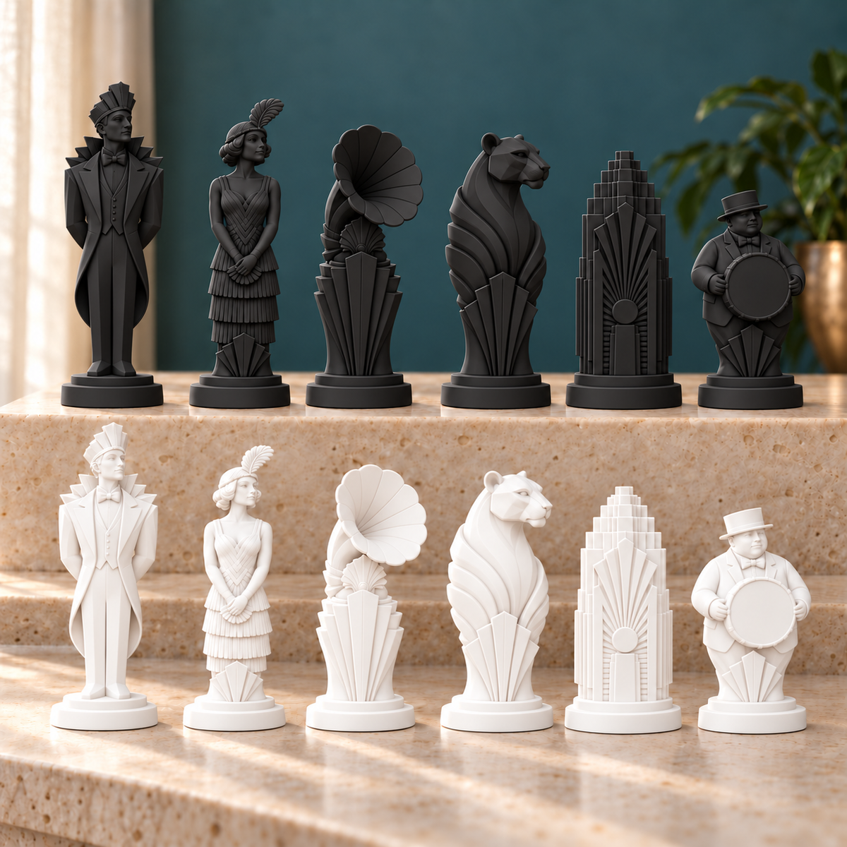 Art-déco-Jazzclub – thematisches Schachfigurenset mit 32 Figuren – Ansicht 10