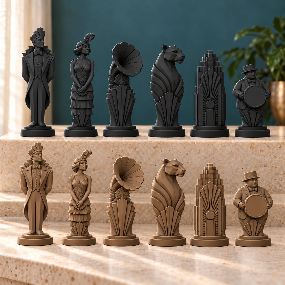 Art-déco-Jazzclub – thematisches Schachfigurenset mit 32 Figuren – Ansicht 11