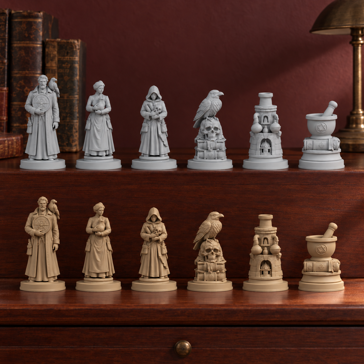 Dark Academia – Alchemie – thematisches Schachfigurenset mit 32 Figuren – Ansicht 9