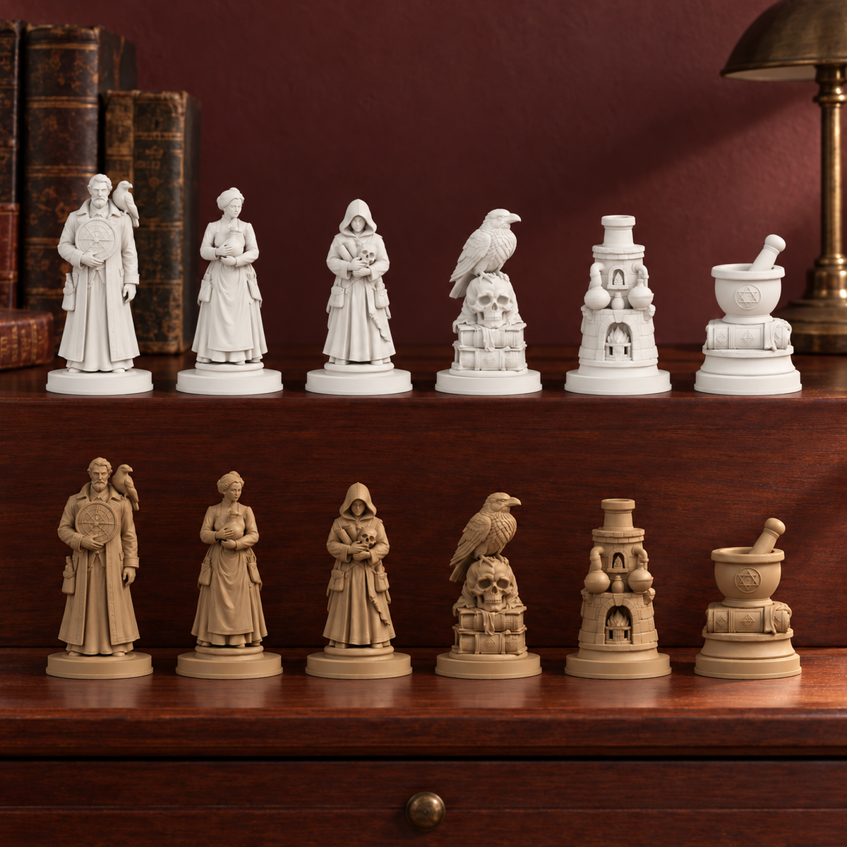 Dark Academia – Alchemie – thematisches Schachfigurenset mit 32 Figuren – Ansicht 12