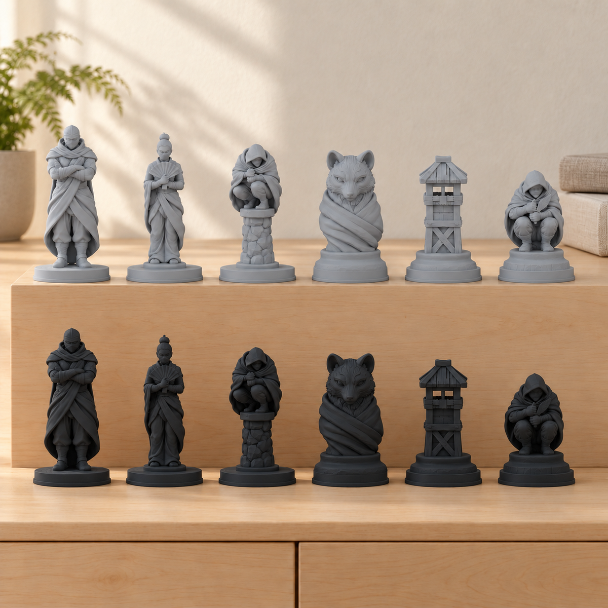 Ninja – thematisches Schachfigurenset mit 32 Figuren – Ansicht 8