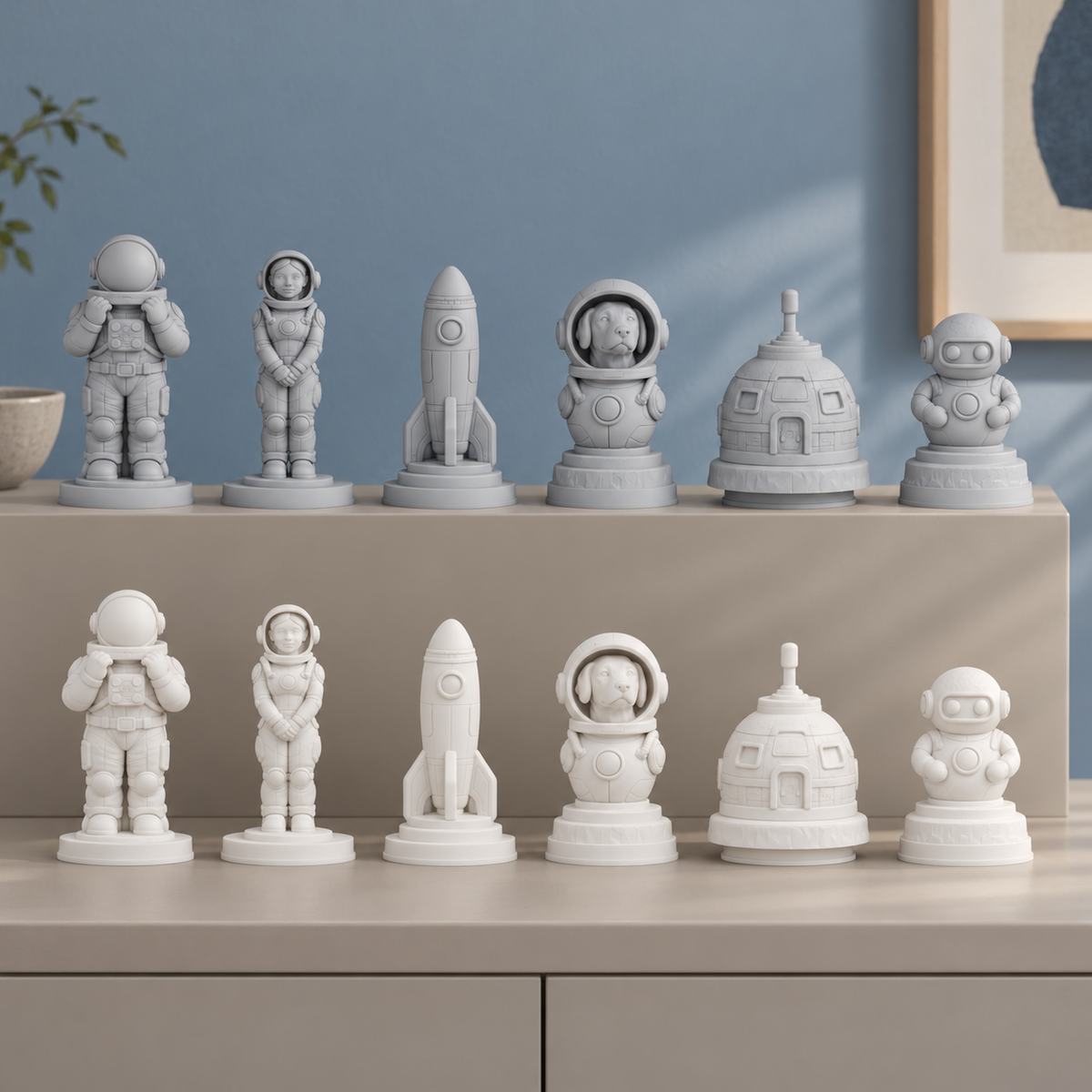 Raumfahrt – thematisches Schachfigurenset mit 32 Figuren – Ansicht 1
