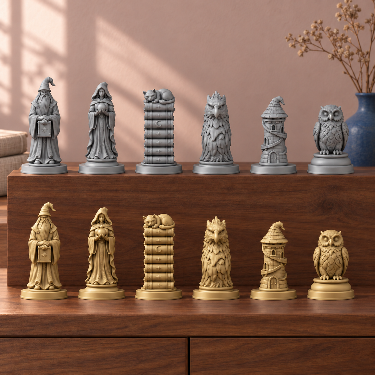 Zauberer – thematisches Schachfigurenset mit 32 Figuren – Ansicht 2