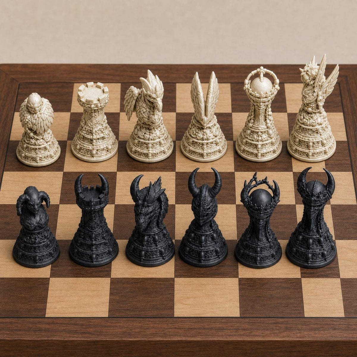 Engel gegen Dämonen – 32 handbemalte PLA-Schachfiguren – Ansicht 4