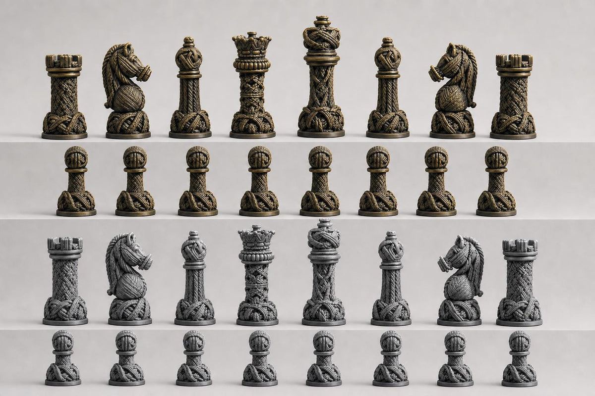 Nautische-Knoten-Schachfigurenset – komplettes 32-teiliges Schachset – Ansicht 2