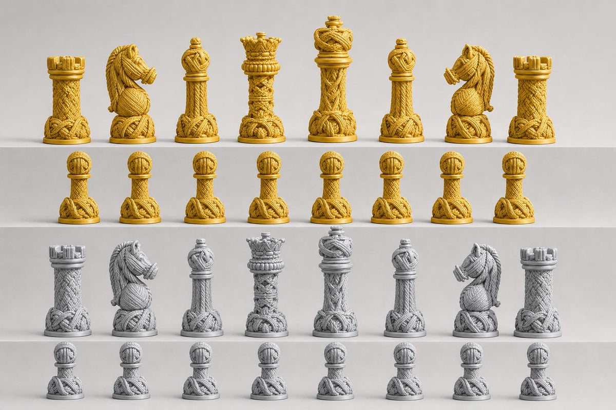 Nautische-Knoten-Schachfigurenset – komplettes 32-teiliges Schachset – Ansicht 3