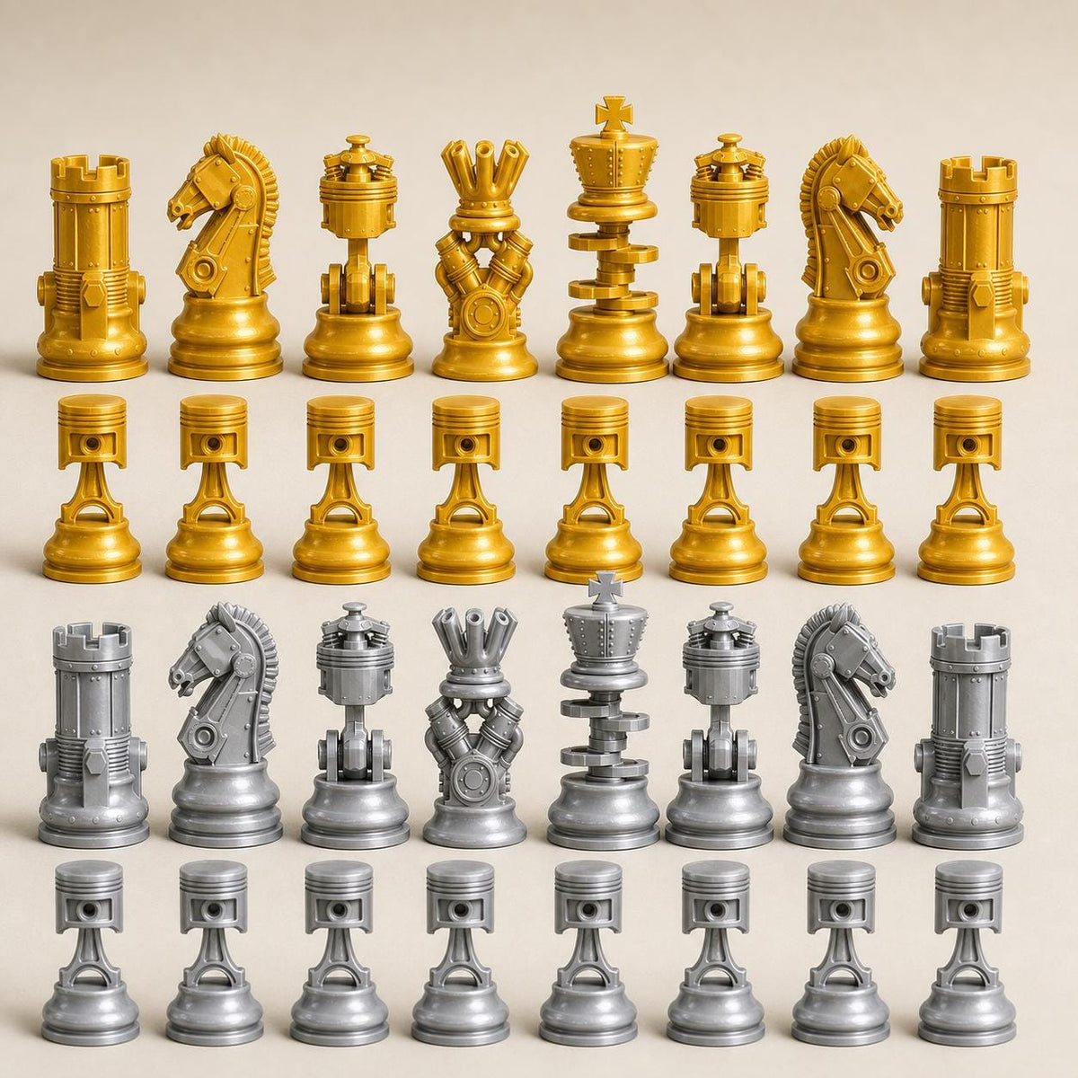 Motoren-und-Mechanik-Schachfigurenset – komplettes 32-teiliges Schachset – Ansicht 3