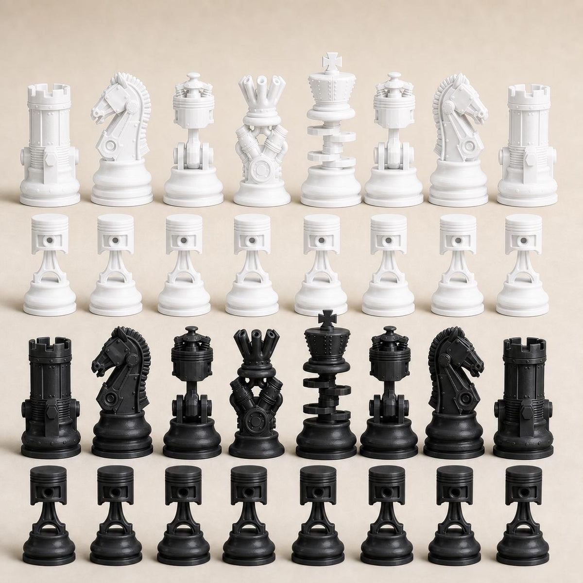 Motoren-und-Mechanik-Schachfigurenset – komplettes 32-teiliges Schachset – Ansicht 4