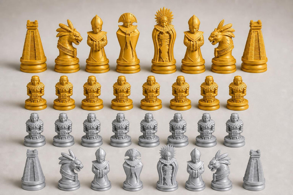 Aztekisch inspiriertes Schachfigurenset – komplettes 32-teiliges Schachset – Ansicht 3