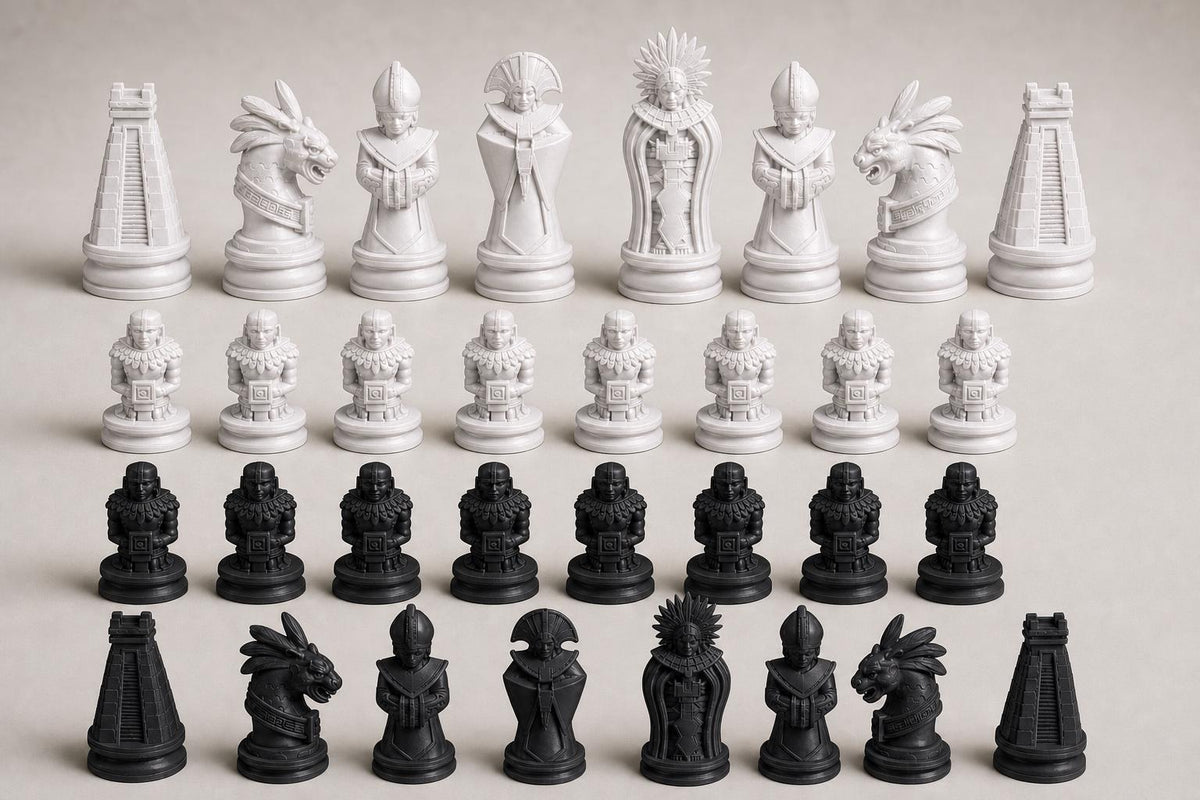 Aztekisch inspiriertes Schachfigurenset – komplettes 32-teiliges Schachset – Ansicht 4