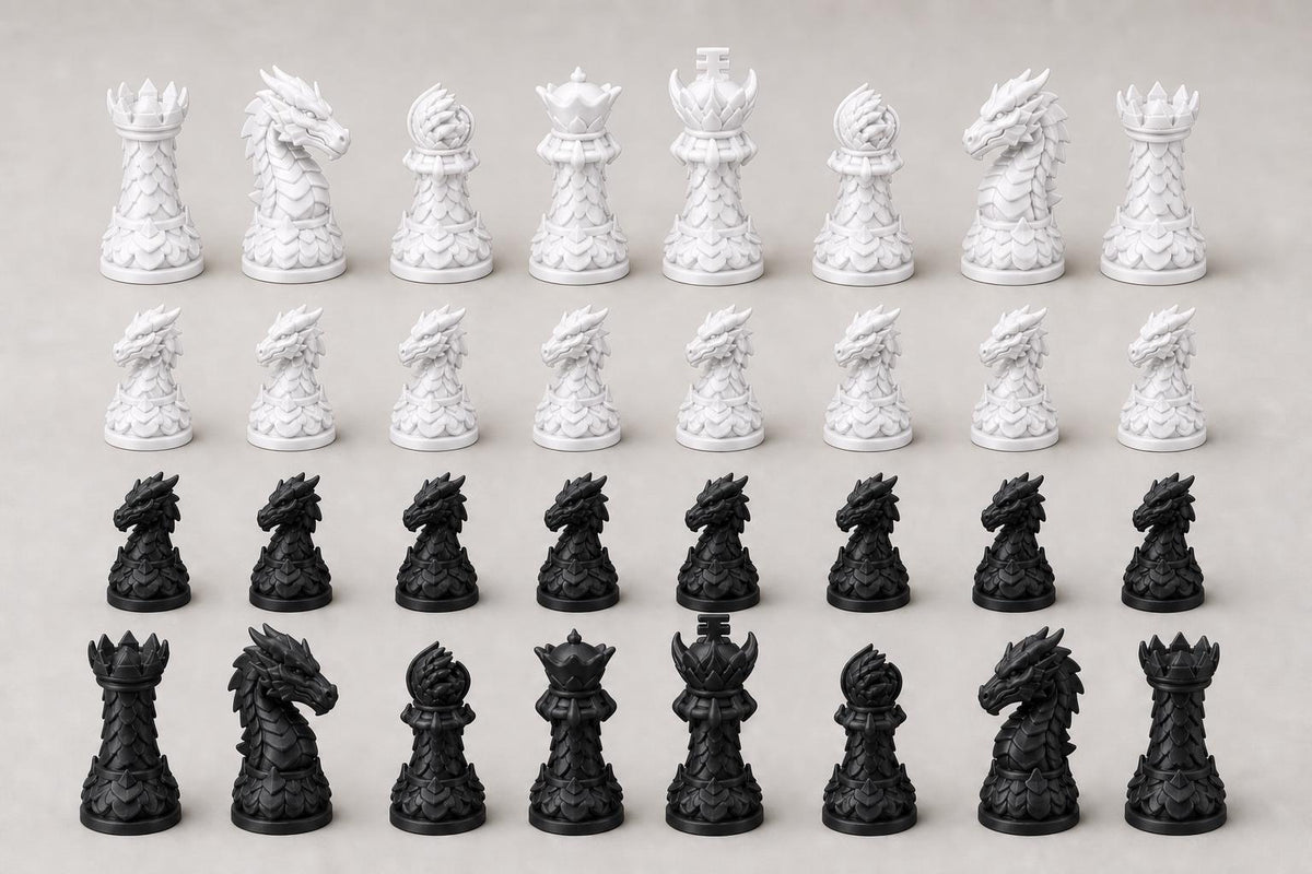 Drachen-Staunton-Schachfigurenset – komplettes 32-teiliges Schachset – Ansicht 4