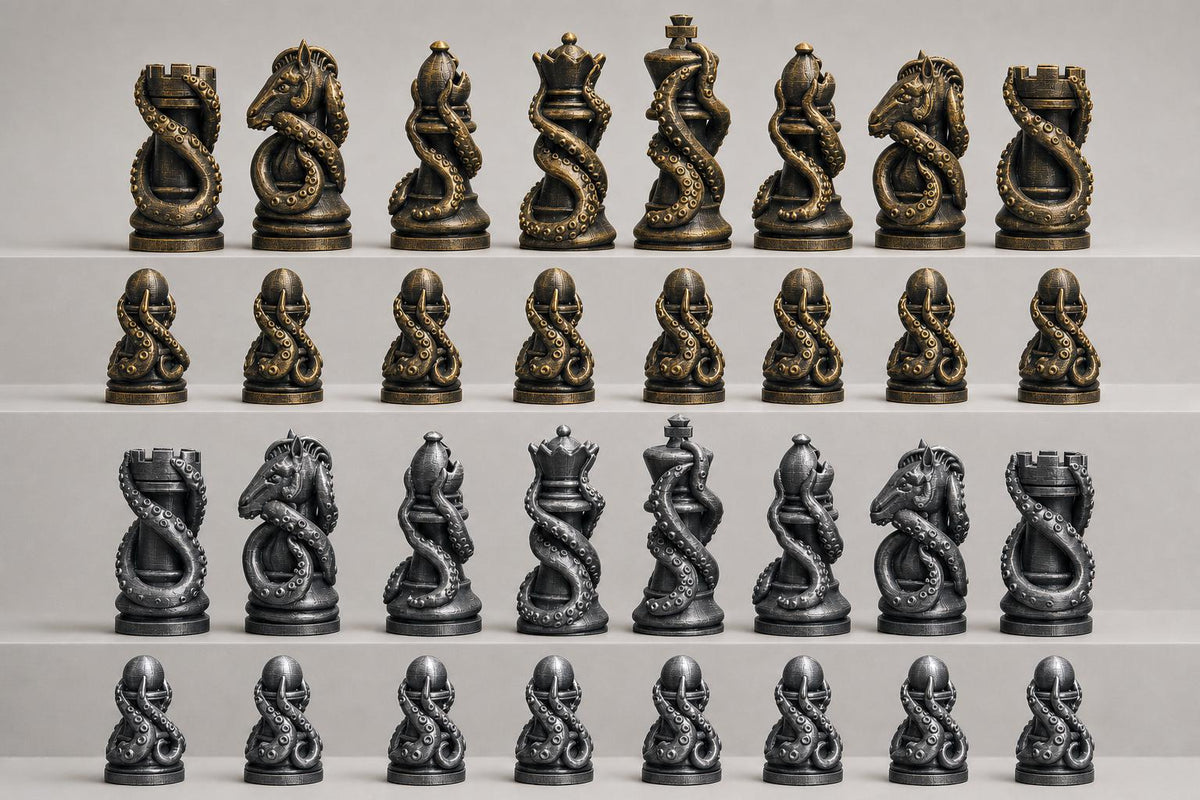 Tentakel-Schachfigurenset – komplettes 32-teiliges Schachset – Ansicht 2