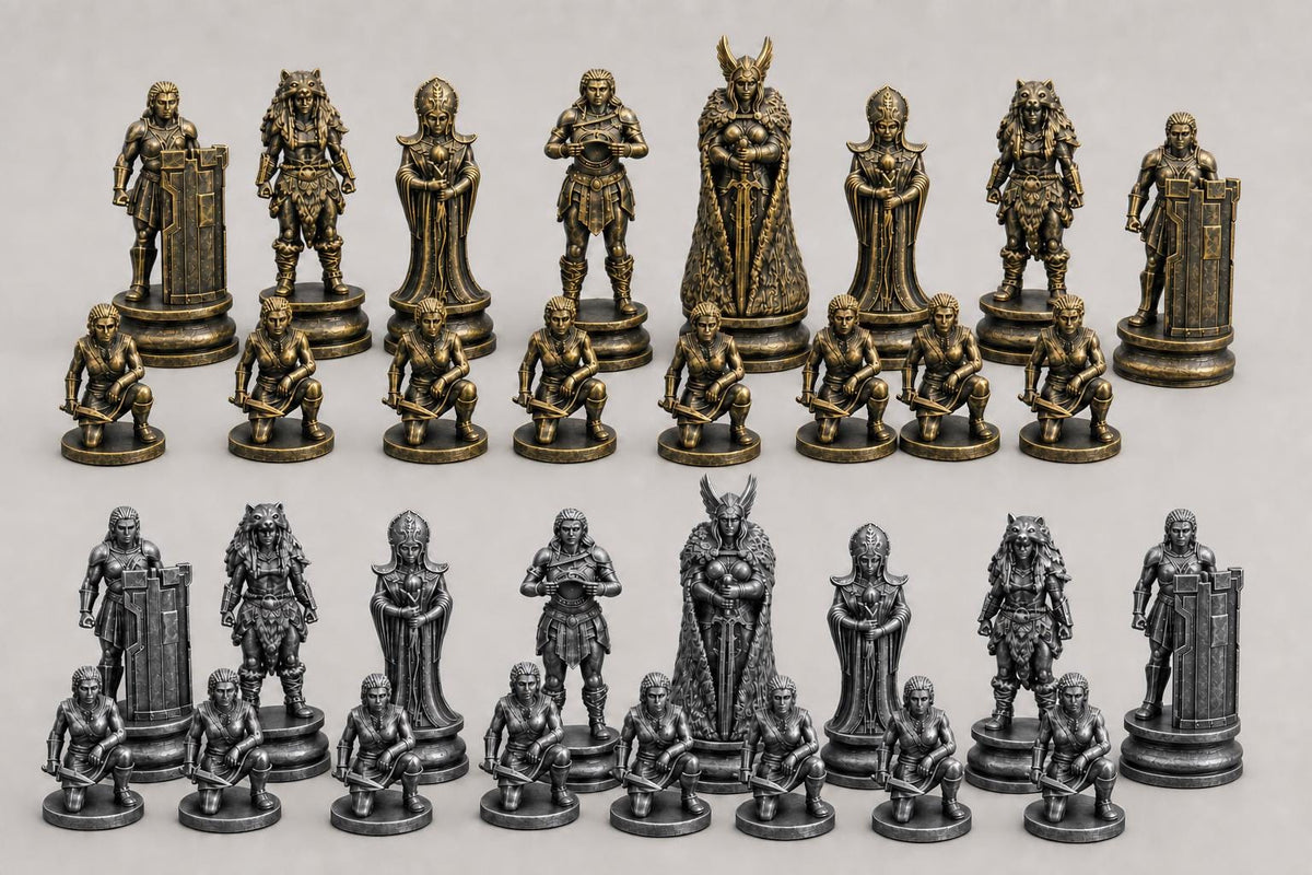 Wikingerinnen-Schachfigurenset – komplettes 32-teiliges Schachset – Ansicht 2
