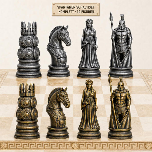 Spartaner-Schachfigurenset – komplettes 32-teiliges Schachset – Ansicht 1
