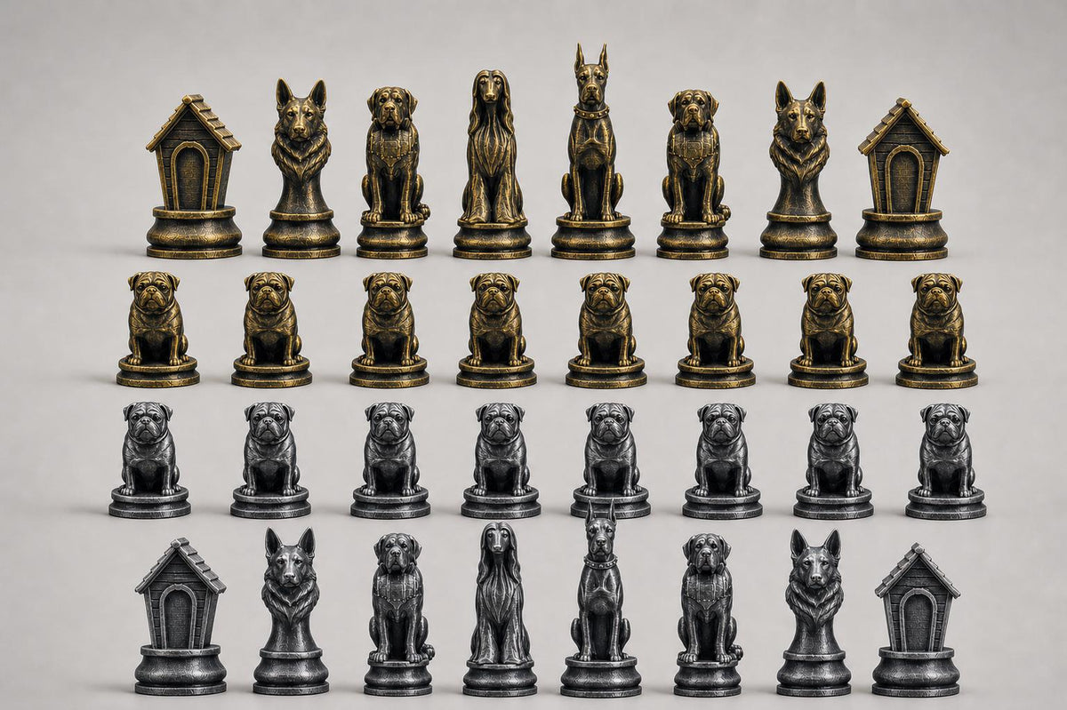 Hunde-Schachfigurenset – komplettes 32-teiliges Schachset – Ansicht 2