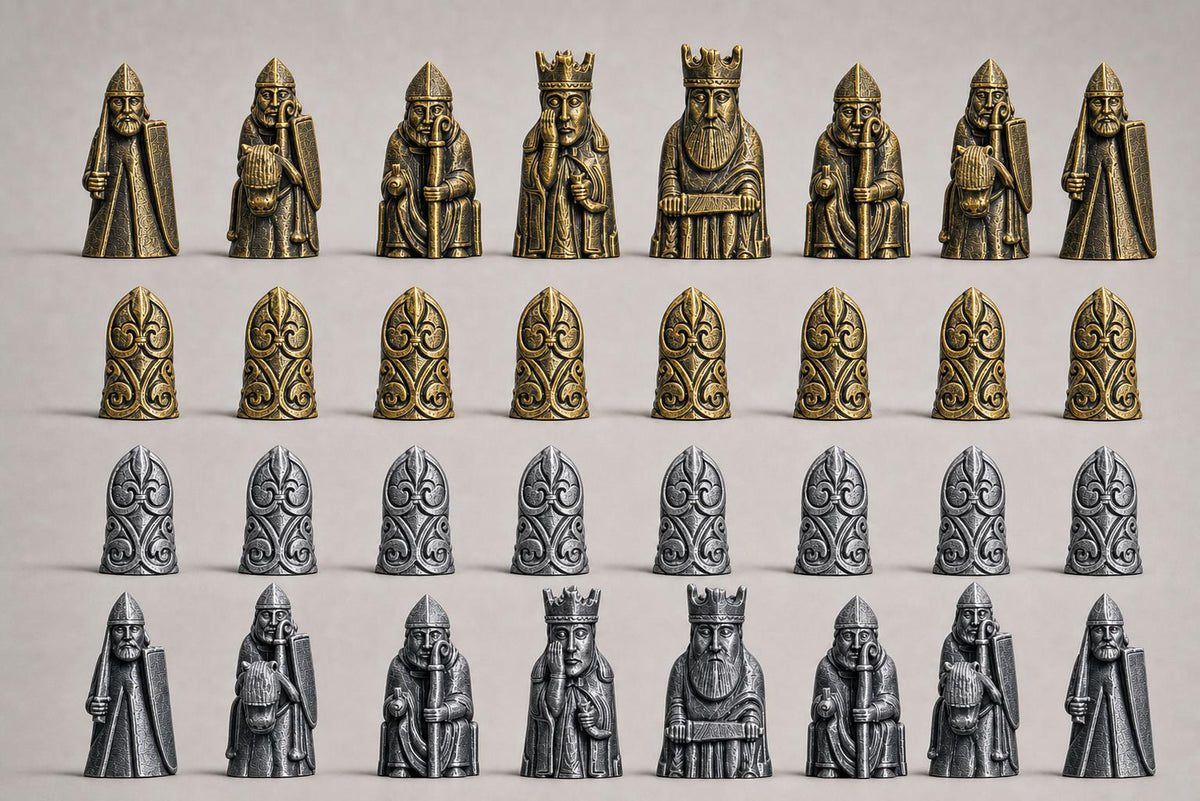 Lewis-inspiriertes Mittelalter-Schachfigurenset – komplettes 32-teiliges Schachset – Ansicht 2