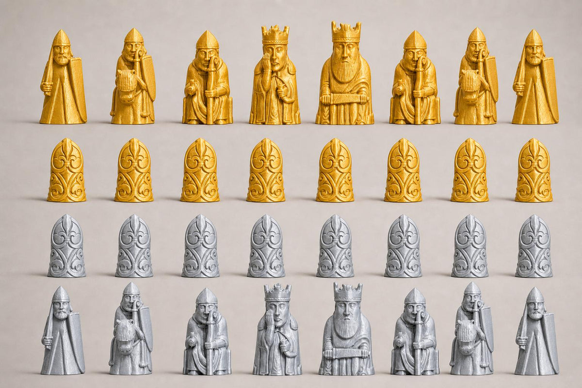Lewis-inspiriertes Mittelalter-Schachfigurenset – komplettes 32-teiliges Schachset – Ansicht 3