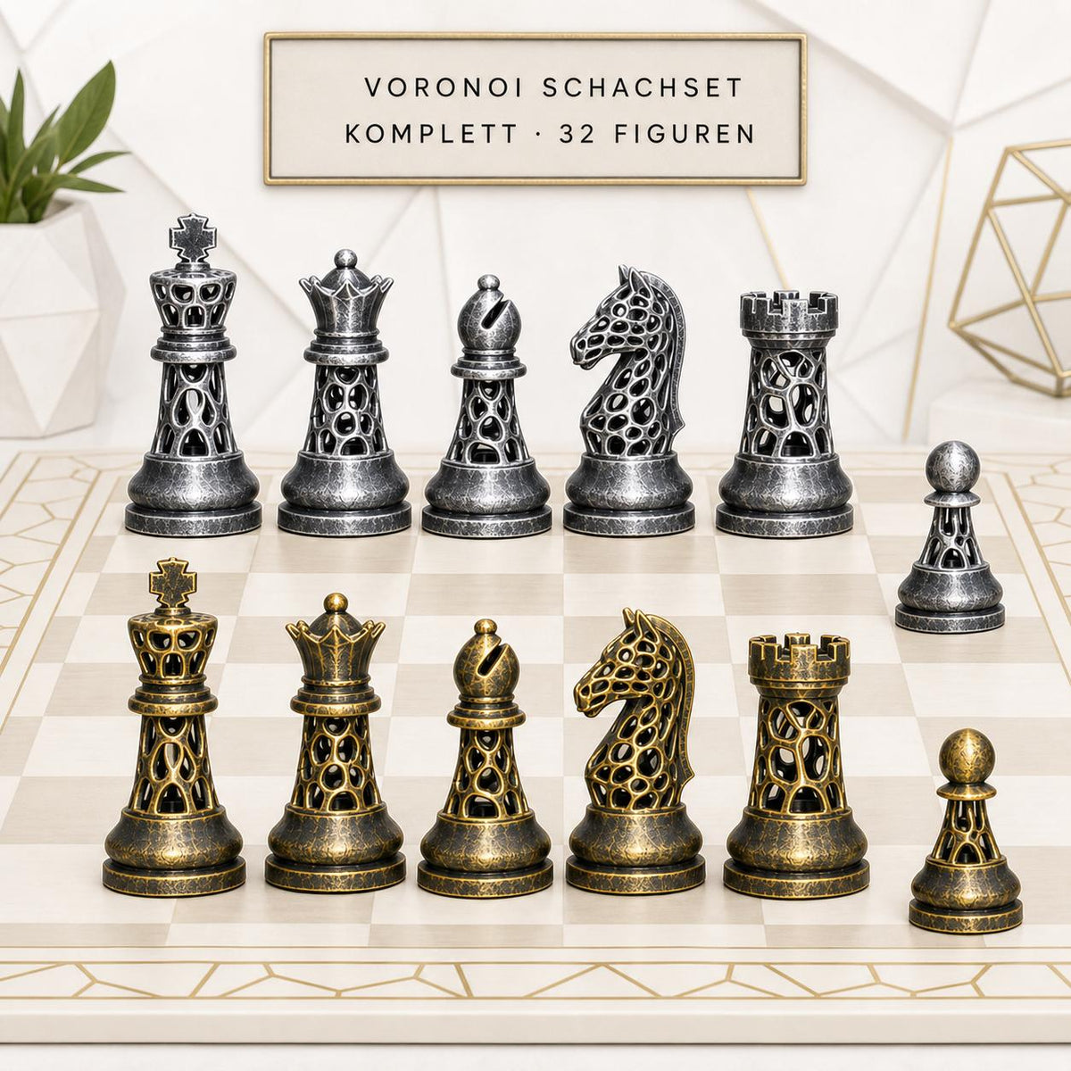 Voronoi-Schachfigurenset – komplettes 32-teiliges Schachset – Ansicht 1