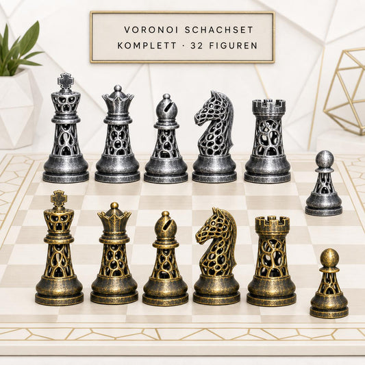 Voronoi-Schachfigurenset – komplettes 32-teiliges Schachset – Ansicht 1