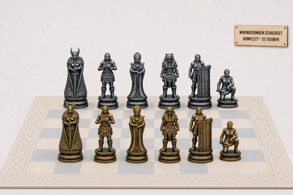 Wikingerinnen-Schachfigurenset – komplettes 32-teiliges Schachset – Ansicht 1
