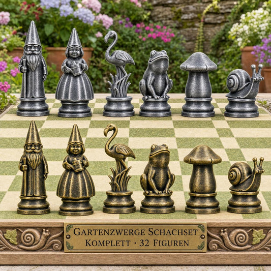 Gartenzwerge-Schachfigurenset – komplettes 32-teiliges Schachset – Ansicht 1