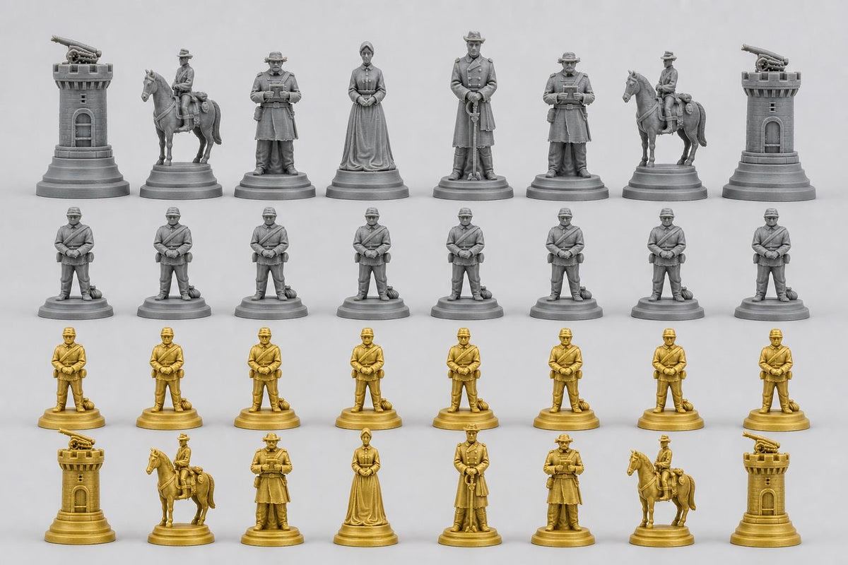 Südstaaten-Schachfigurenset – Amerikanischer Bürgerkrieg – komplettes 32-teiliges Schachset – Ansicht 3
