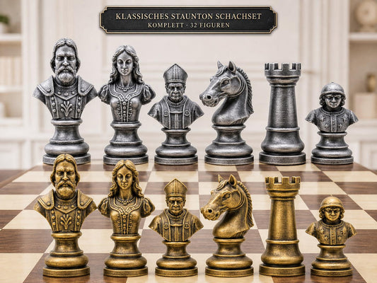 Klassisches-Staunton-Schachfigurenset – komplettes 32-teiliges Schachset – Ansicht 1
