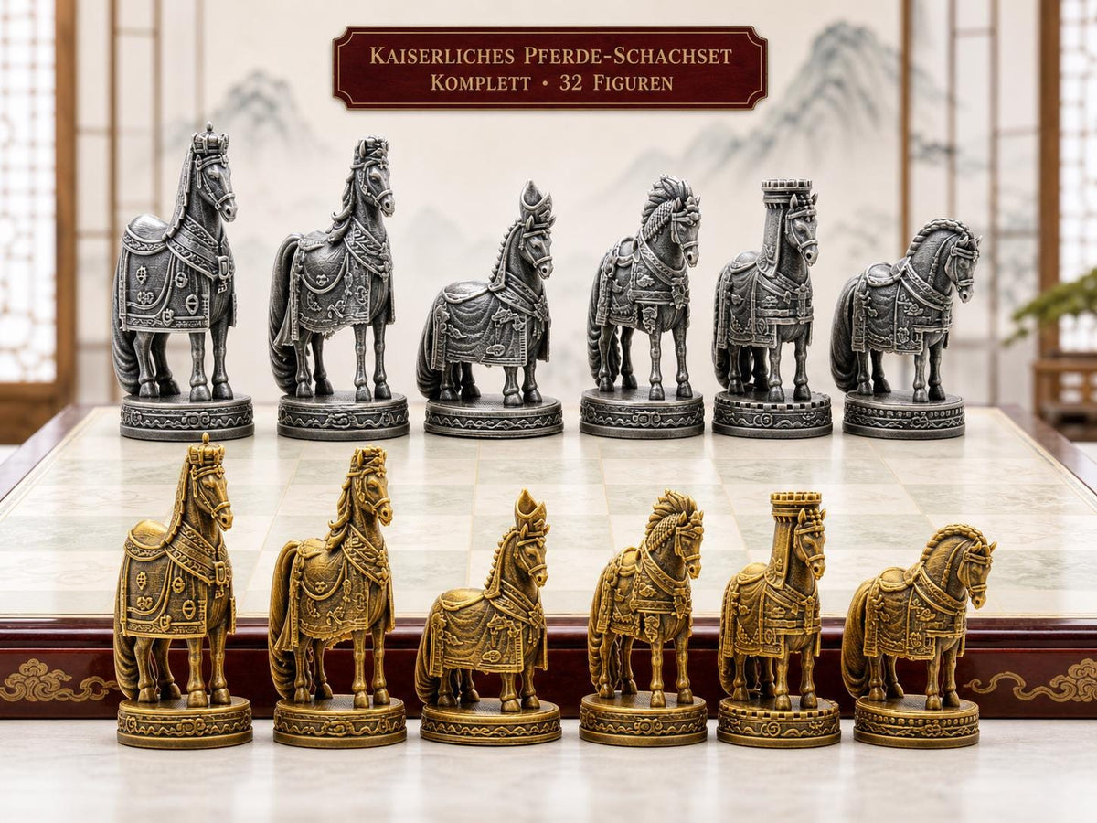 Chinesisch-imperiales Pferde-Schachfigurenset – komplettes 32-teiliges Schachset – Ansicht 1