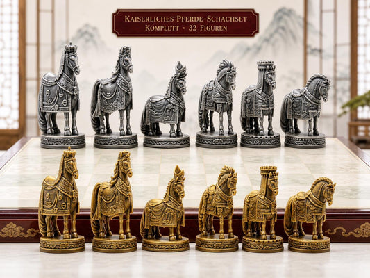 Chinesisch-imperiales Pferde-Schachfigurenset – komplettes 32-teiliges Schachset – Ansicht 1