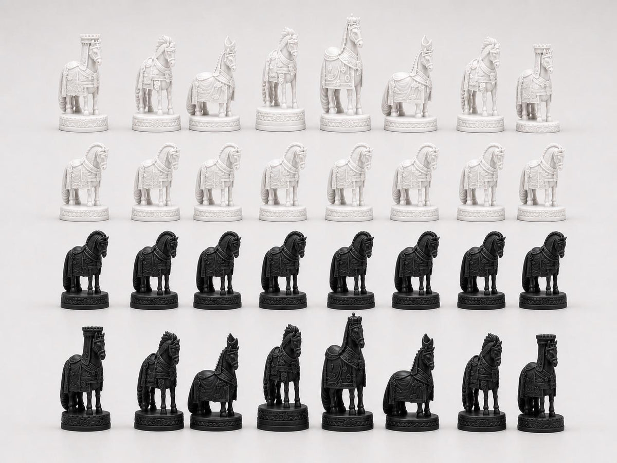 Chinesisch-imperiales Pferde-Schachfigurenset – komplettes 32-teiliges Schachset – Ansicht 4