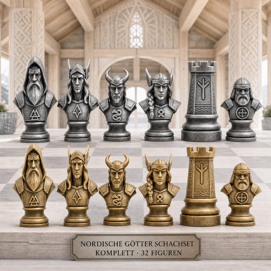 Nordische-Mythologie-Schachfigurenset – komplettes 32-teiliges Schachset – Ansicht 1