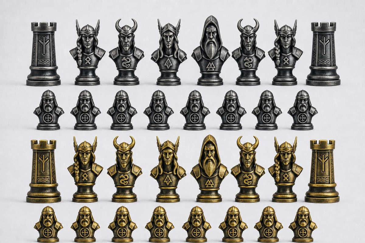 Nordische-Mythologie-Schachfigurenset – komplettes 32-teiliges Schachset – Ansicht 2