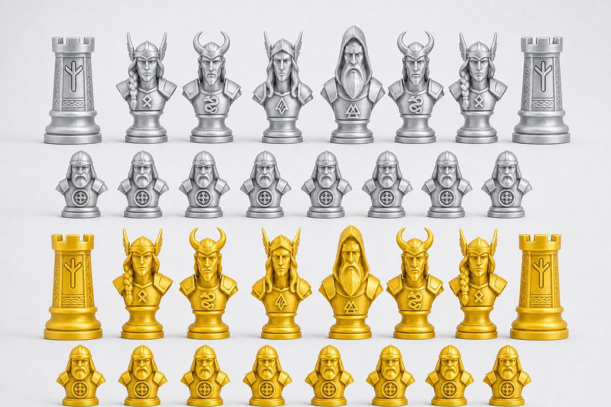 Nordische-Mythologie-Schachfigurenset – komplettes 32-teiliges Schachset – Ansicht 3