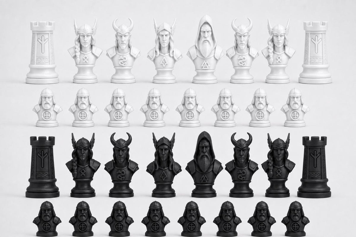 Nordische-Mythologie-Schachfigurenset – komplettes 32-teiliges Schachset – Ansicht 4