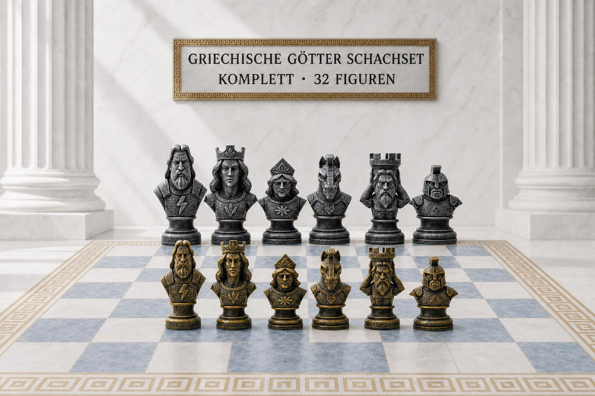 Griechische-Mythologie-Schachfigurenset – komplettes 32-teiliges Schachset – Ansicht 1